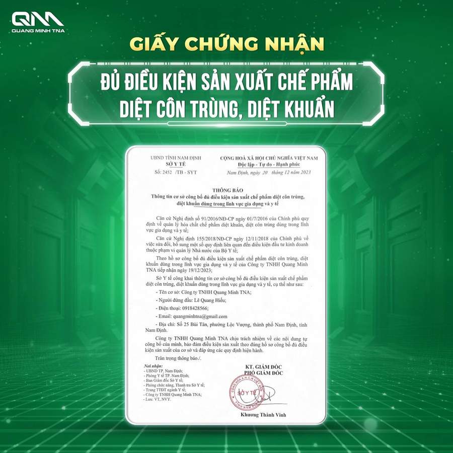 Giấy chứng nhận đủ điều kiện sản xuất chế phẩm diệt côn trùng