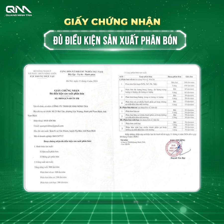 Giấy chứng nhận đủ điều kiện sản xuất phân bón